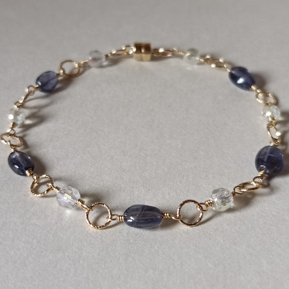 Whispering Blue Bracele* アイオライト アクアクリスタル 14kgf/10kgf 