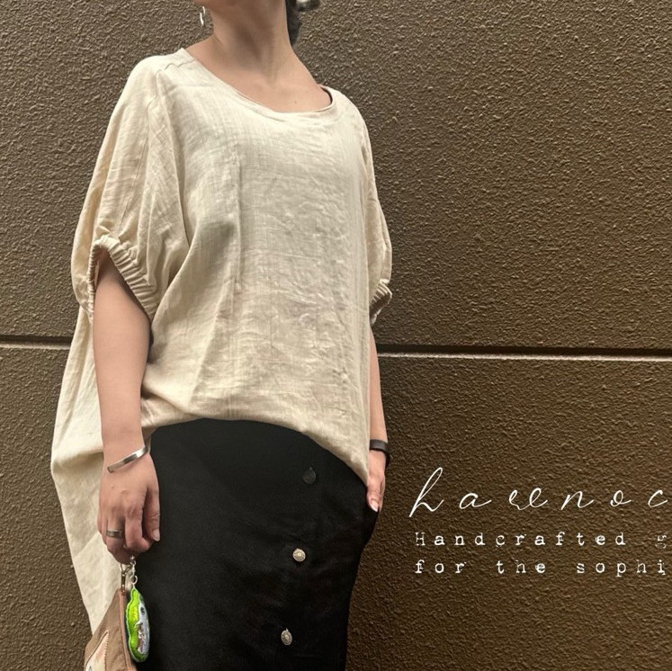 ■3日内発送■【新作】『着映えて大人可愛く！』スラブガーゼで涼し気ロングチュニック。 ブラウス ガーゼ 半袖 春