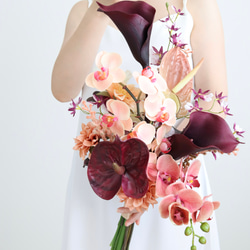 コスモスと胡蝶蘭の秋色テラコッタブーケ ブートニア オレンジ色