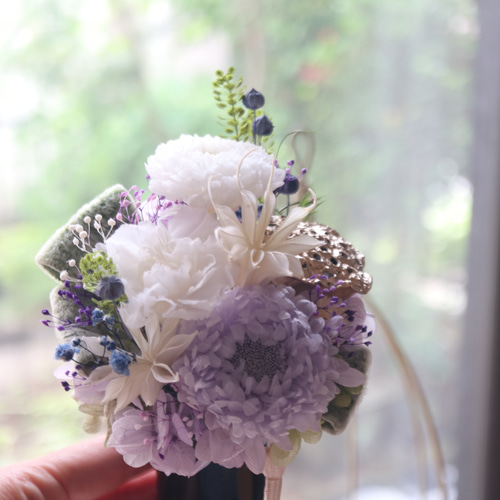 プリザーブドフラワー仏花【アスター＊故人を偲んで＊黒い花器】【御霊
