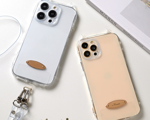 猫耳 スマホケース 【 オーバルプレート 名入れ 】 猫耳TPU