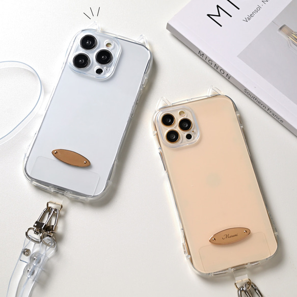 猫耳 スマホケース 【 オーバルプレート 名入れ 】 猫耳TPUクリアケース ネームタグ FA38A 17枚目の画像