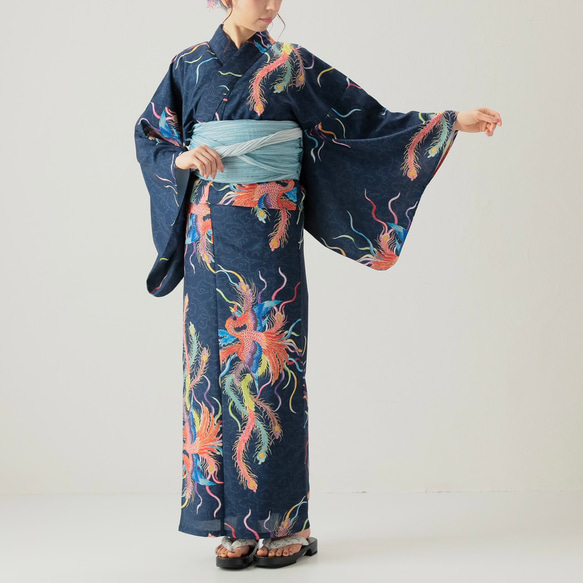 九谷焼作家が描く文様 ユニセックス浴衣・帯セット 鳳凰【KUTANI×KIMONO】 2枚目の画像