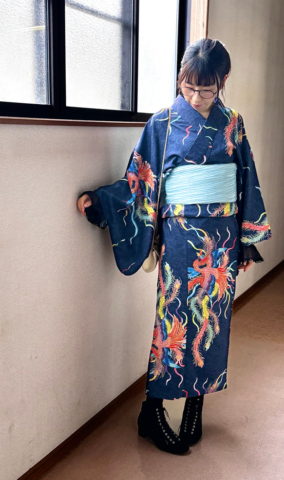 九谷焼作家が描く文様 ユニセックス浴衣・帯セット 鳳凰【KUTANI×KIMONO】 13枚目の画像
