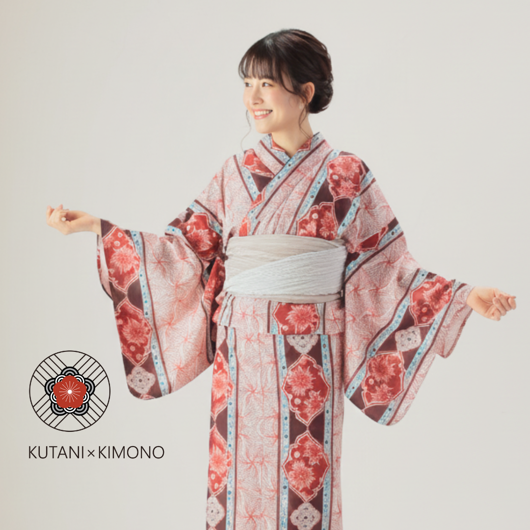 九谷焼作家が描く文様 ユニセックス浴衣・帯セット 遊泳花【KUTANI×KIMONO】