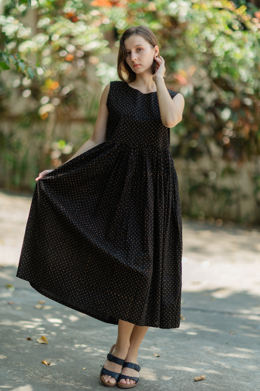 ジッパーワンピース(コットン/ハンドブロックコットン)