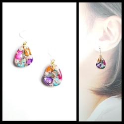 No.1376-E 琉球ガラス☆ピアス・イヤリング☆チャーム(オレンジ  