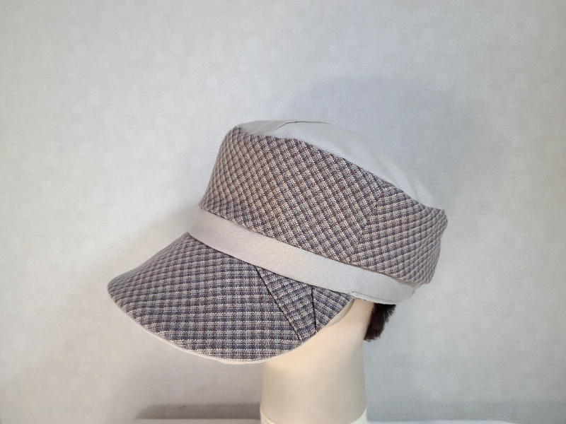 魅せる☆【New Design!!】 大きいブリムのバイカラーキャスケット～ライトベージュ&チェック