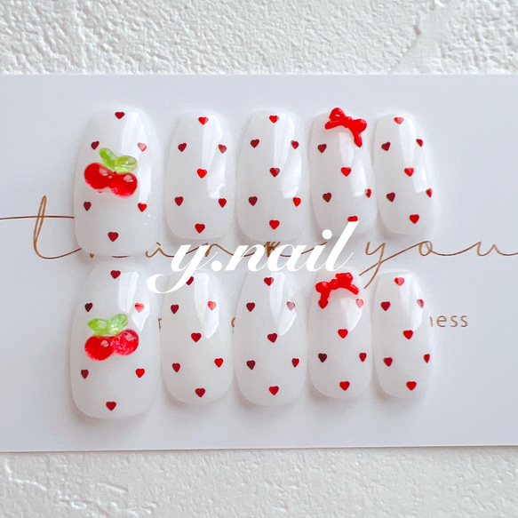 オーダー ネイルチップ 量産型 スナ系 チェック さくらんぼ