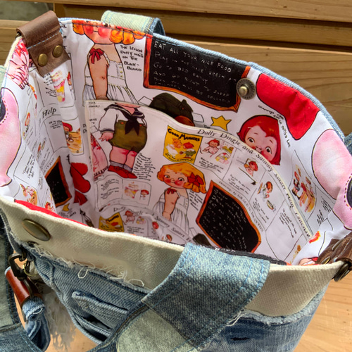 デニムリメイク 内布もカワイイ♡お出かけバッグ タッセルチャーム付