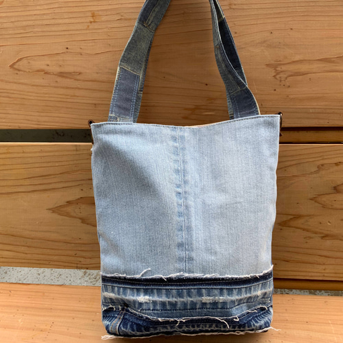 デニムリメイク 内布もカワイイ♡お出かけバッグ タッセルチャーム付