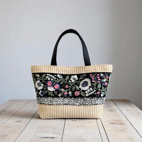 インド／刺繍】かごバッグ 軽量/ナチュラル かごバッグ KOKORON