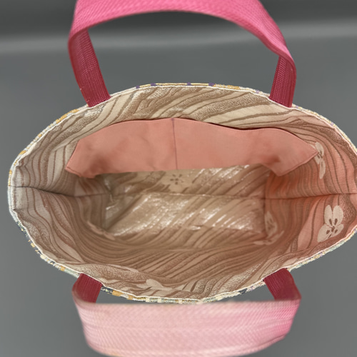 着物 帯 帯締め ハンドメイド トートバッグ リメイク ピンク 金 佐賀錦