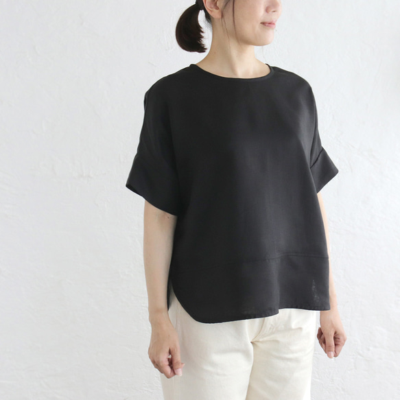 【受注製作】大人のTシャツに。リネンのワイドプルオーバーブラウス（ブラック）TP34 3枚目の画像