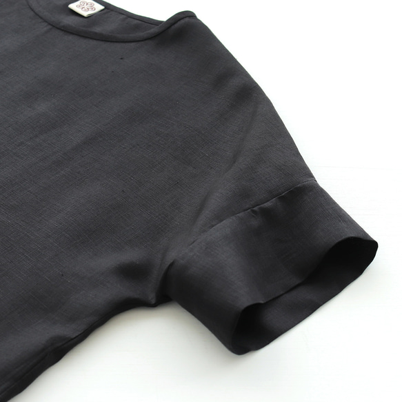 【受注製作】大人のTシャツに。リネンのワイドプルオーバーブラウス（ブラック）TP34 13枚目の画像