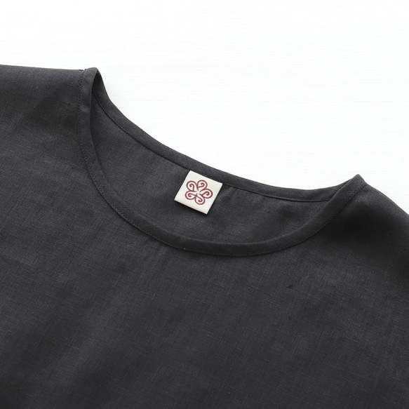 【受注製作】大人のTシャツに。リネンのワイドプルオーバーブラウス（ブラック）TP34 12枚目の画像