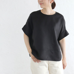 【受注製作】大人のTシャツに。リネンのワイドプルオーバーブラウス（ブラック）TP34 4枚目の画像