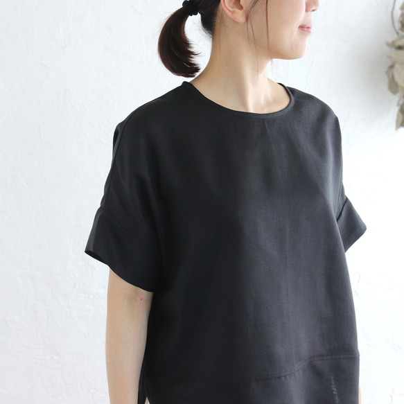 【受注製作】大人のTシャツに。リネンのワイドプルオーバーブラウス（ブラック）TP34 5枚目の画像
