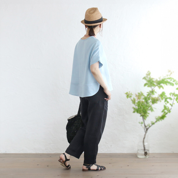 大人のTシャツに。リネンのワイドプルオーバーブラウス（ホリゾンブルー）TP34 6枚目の画像