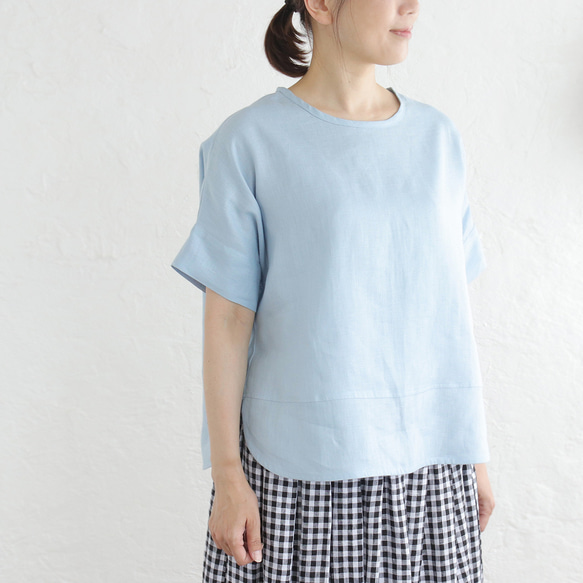 大人のTシャツに。リネンのワイドプルオーバーブラウス（ホリゾンブルー）TP34 8枚目の画像