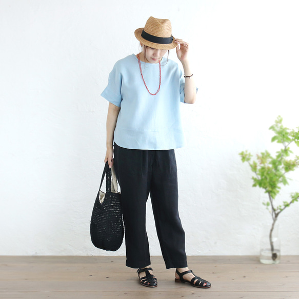大人のTシャツに。リネンのワイドプルオーバーブラウス（ホリゾンブルー）TP34 5枚目の画像