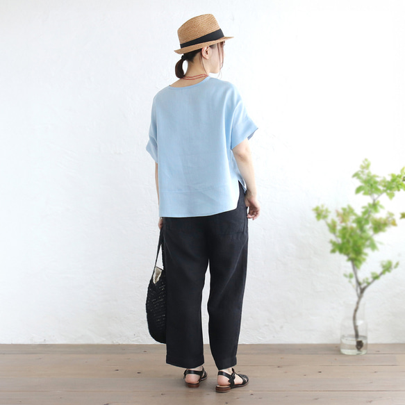 大人のTシャツに。リネンのワイドプルオーバーブラウス（ホリゾンブルー）TP34 7枚目の画像