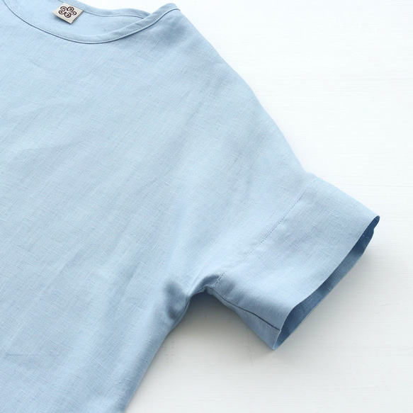 大人のTシャツに。リネンのワイドプルオーバーブラウス（ホリゾンブルー）TP34 14枚目の画像