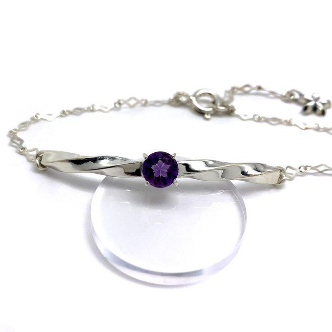さくらインカット ブレスレット アメジスト/シルバー925/シルバーアクセサリー/和柄/着物