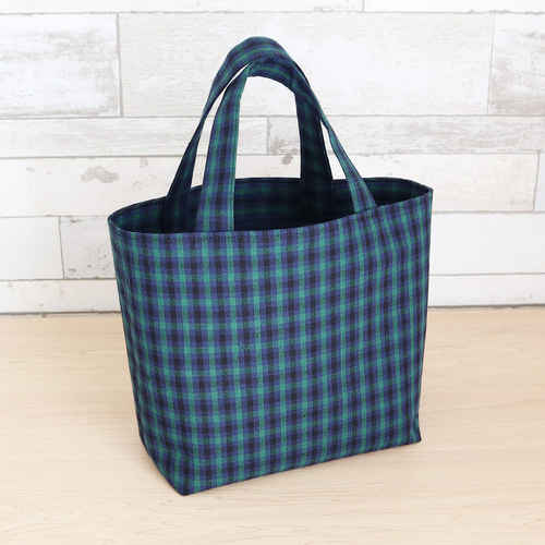 ジップ付き ファミリア風 緑チェック タータンチェック マチあり