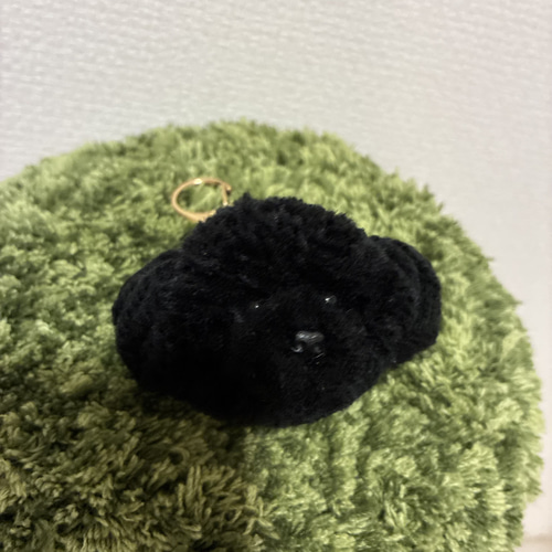 うるうるおめめのトイプードル ポンポン毛糸キーホルダー＊黒 ブラック