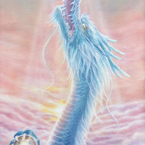 龍の色彩絵 ひとつの光に向かう龍」龍の絵 A4 複製画（※額縁なし） 絵画