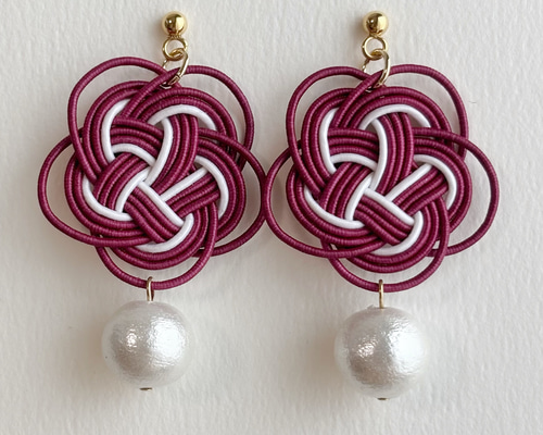 水引《 結華 ─ 紅椿 ─ 》梅結び｜大ぶり｜ピアス｜イヤリング ピアス