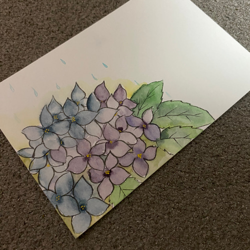 額入り 己書 ポストカード 紫陽花 手描き 49 イラスト 筆文字