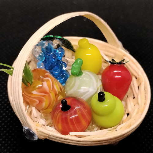 ミニチュア ガラスのフルーツバスケット｜マグネット付き｜冷蔵庫