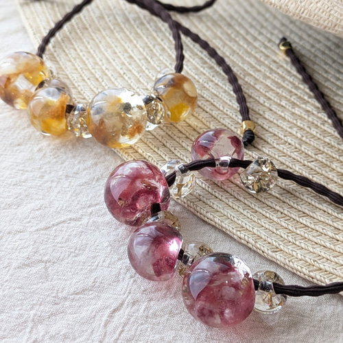 色彩漂う繊維アート・鈴丸レジンビーズのヘアゴム ヘアゴム Meko-let