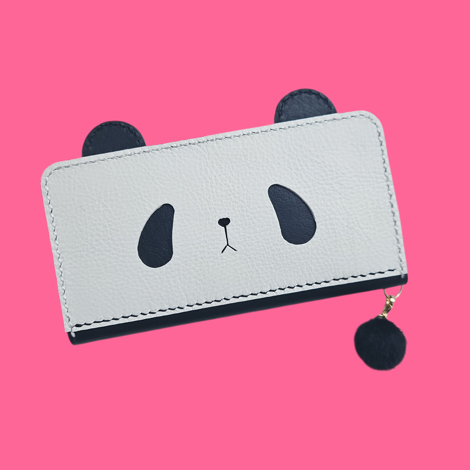 【受注制作】パンダのお顔　手帳型スマホケース 牛革 全機種対応