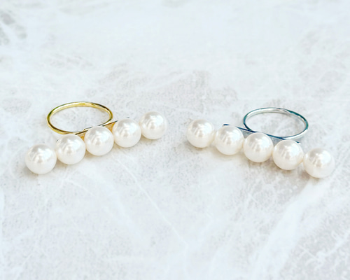 再販×6 5連パール リング 指輪 ゴージャス 可愛い 8mm クリスタル