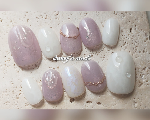 ネイルチップ ニュアンス/雫/ぷっくり/紫/シンプル/オフィス/お上品
