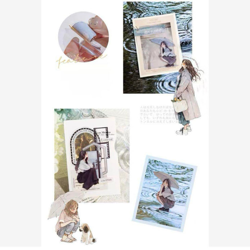 コラージュ素材 6種 120枚 PET ステッカー 女の子 雨声序曲 シール