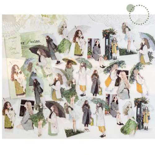 コラージュ素材 6種 120枚 PET ステッカー 女の子 雨声序曲 シール