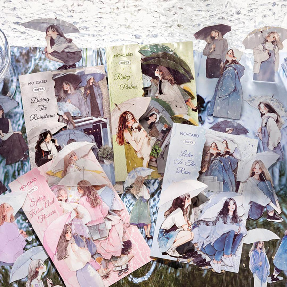 コラージュ素材 6種 120枚 PET ステッカー 女の子 雨声序曲 シール