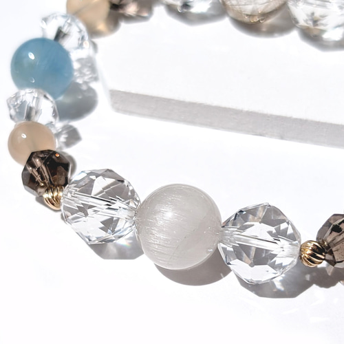 High quality／ホワイトサゲニティッククォーツ×シルバールチル×アクア