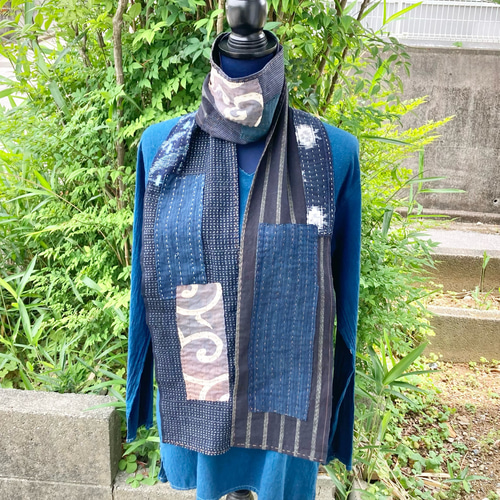 903 襤褸 ストール 古布 リメイク 藍染 藍染め 草木染め パッチ