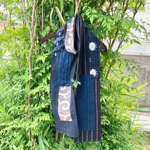 903 襤褸 ストール 古布 リメイク 藍染 藍染め 草木染め パッチ