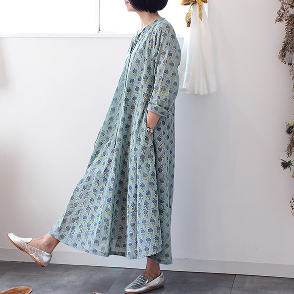 R*ん様 maison de soil　ブロックプリントワンピース　花柄ワンピー SOIL/ソイルINSL24734(花柄ワンピース) 60s CAMBRIC FLOWER