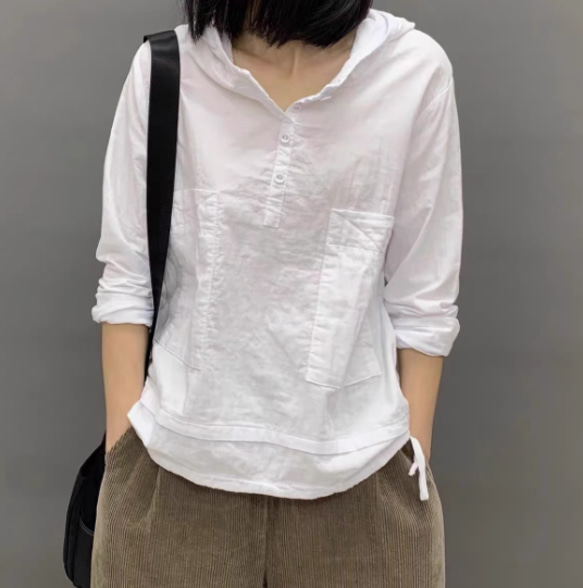 綿.レディース カジュアルTシャツ/パーカー/ロングスリーブ/シャツ 1枚目の画像