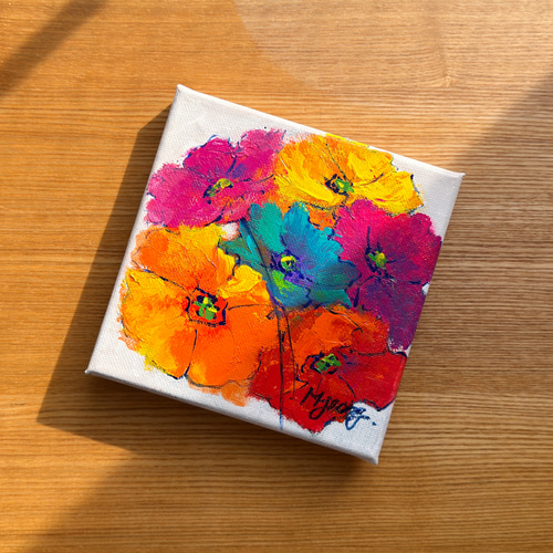 原画 アクリル画 キャンバスアート｜ポピーの絵｜15cm×15cm インテリア
