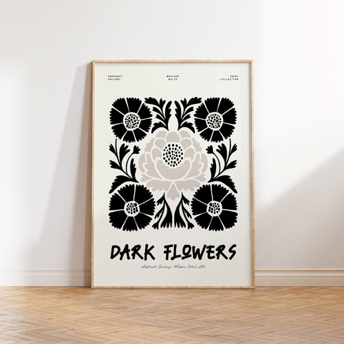 アートポスター ブラックフラワー モノトーン 抽象花柄 北欧風