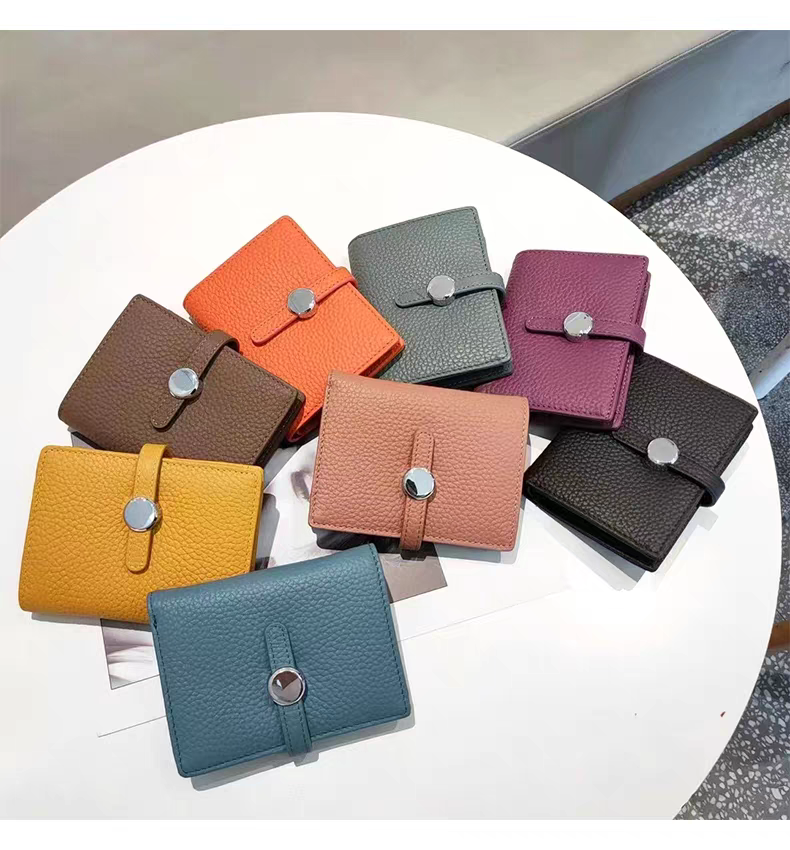 8色【薄型二つ折り財布❤コンパクト❤紐止め】牛革製カード入れ│耐久性│シンプル│トップレザー│小銭入れ│
