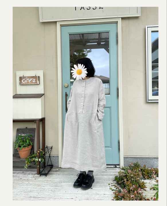 スタンドカラーワンピース（リネン） 14枚目の画像